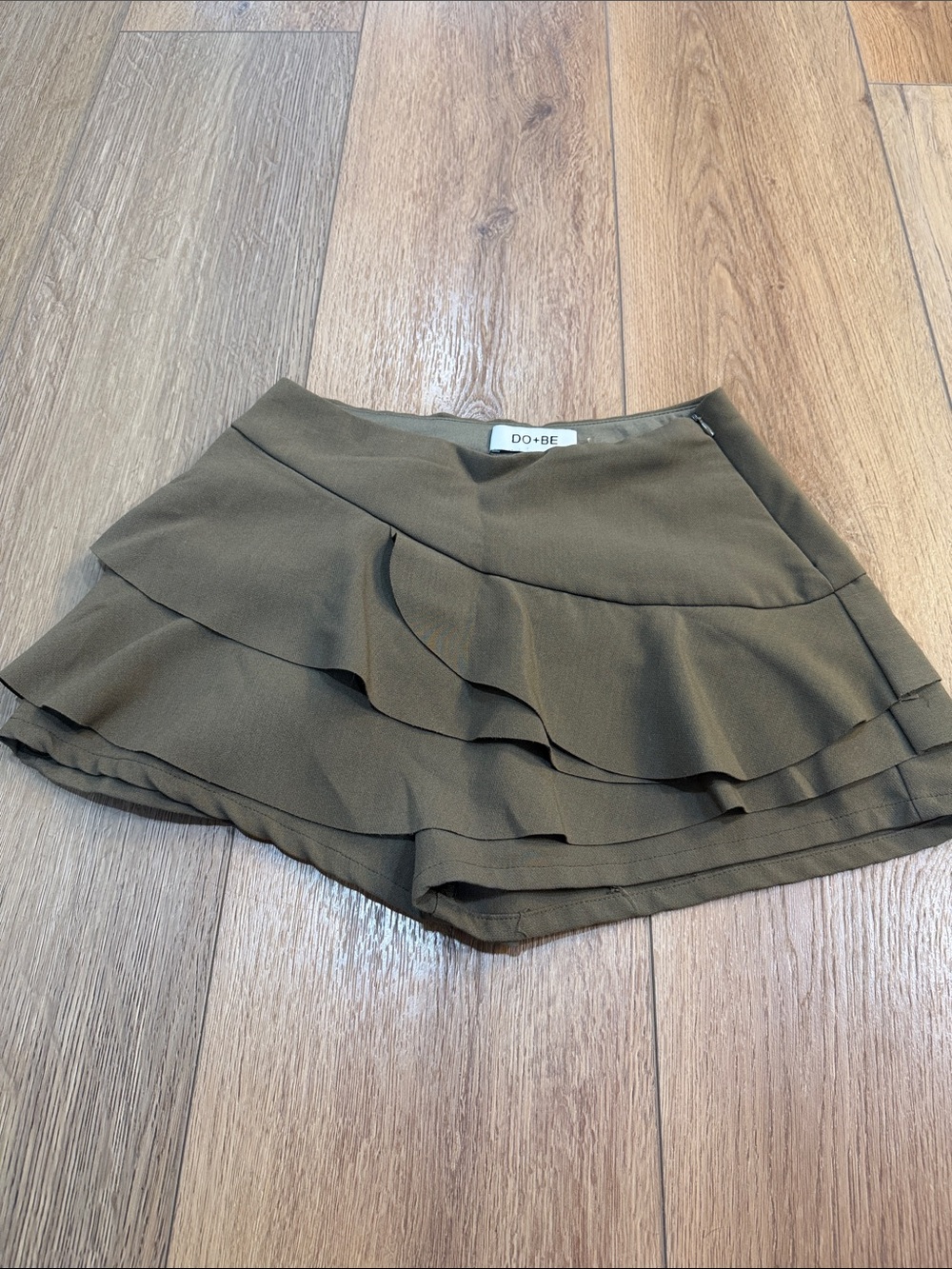 DO+BE Olive Green Layered Ruffle Mini Skirt
